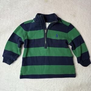 Ralph Lauren Polo Baby Cotton Half Zip Green Blue Stripe Sweater 18 Months Boy